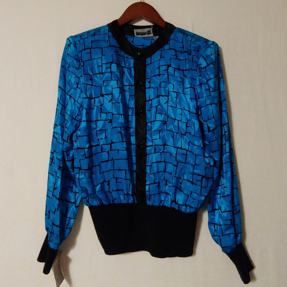 ADRIANNA PAPELL 100% soft silk metallic blue sz 8
